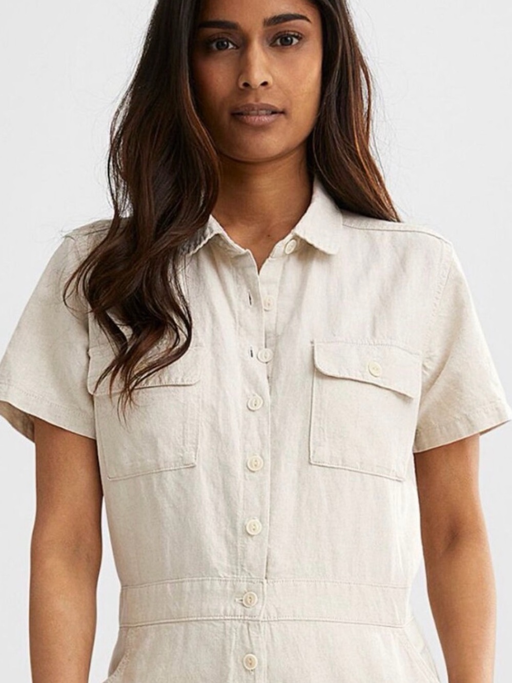Outerknown Cream Utility Romper with Button-Front